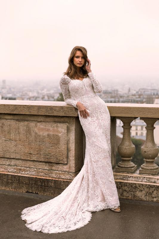 Izadore Ml7719 Full Lace Fitted Gown With Long Lace Sleeves Zip And Sweetheart Neckline Wedding Dress Madi Lane Bridal4