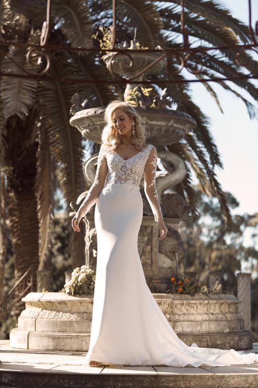 Brae Ml18033 Full Length Fit Flare Silhouette V Neckline With Floral Lace And Mid V Back Sheer Illusion Finish Wedding Dress Madi Lane Bridal2