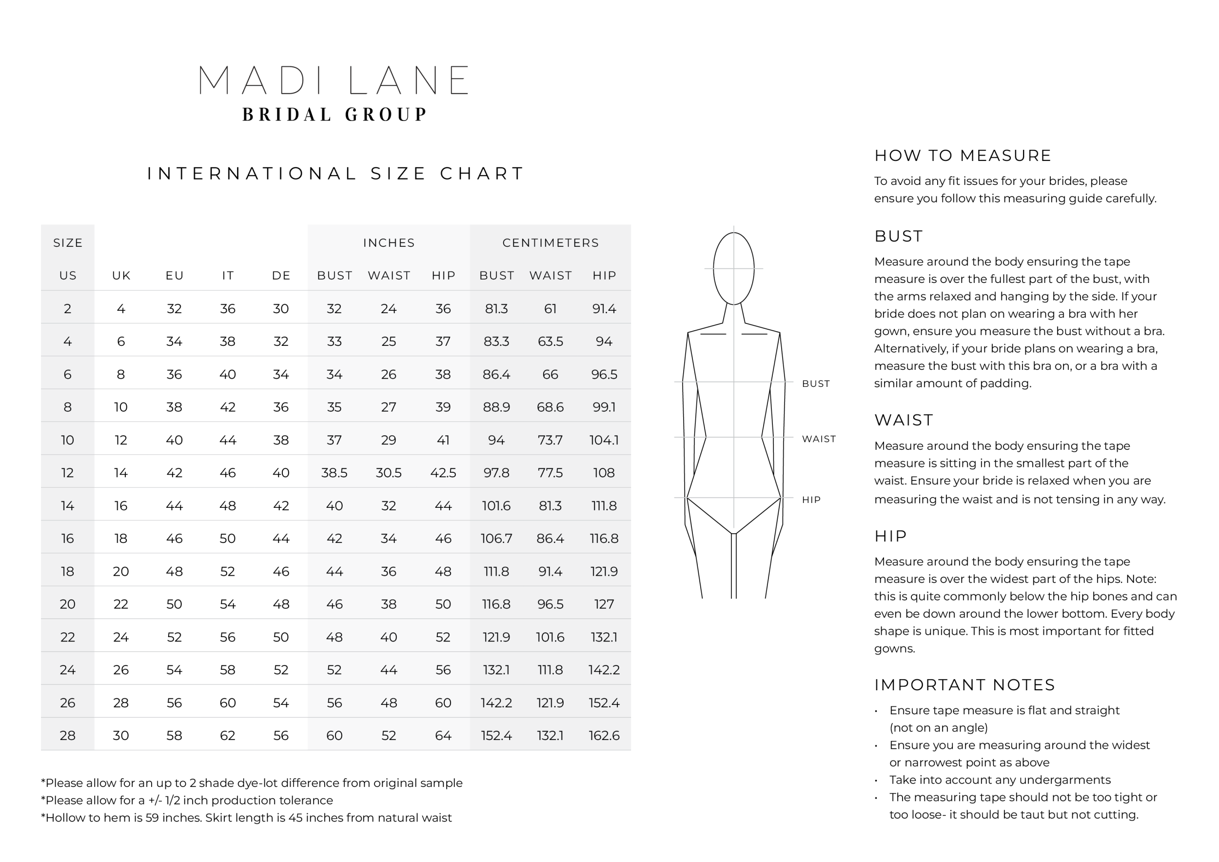 Mlgb Madi Lane Brands Size Guides